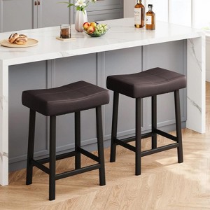 Counter Height Bar Stools Set of 2,PU Leather Barstools with Heavy Duty Metal Legs, Thick Saddle Seats Breakfast Stools - 1 of 4