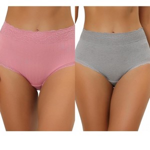 Allegra K Women's High Waist Tummy Control Comfortable Lace Trim Ribbed Brief 2 Packs - 1 of 4