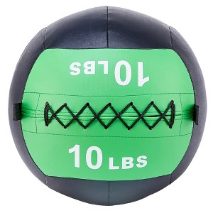Signature Fitness Weighted Rubber Wall Medicine Ball Strength Training Full Body Workout Home Gym Fitness Equipment, 10 Pound, Black/Green - 1 of 4