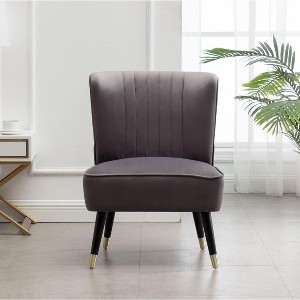 Okak Velvet Modern Accent Chair with Comfy Upholstery Deep Cushions Elegant Armchair with Solid Wood Legs for Living Room Reading Room - 1 of 4