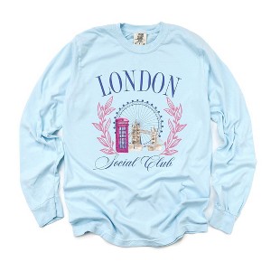Simply Sage Market Women's London Social Club Long Sleeve Garment Dyed Tee - 1 of 2