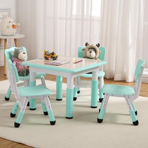 Modern Kids Table and 4 Chair Set,23" Height Adjustable Toddler Table and 4 Chairs with Non-Slip Desk Legs&Organizer Graffiti Desktop - 1 of 4