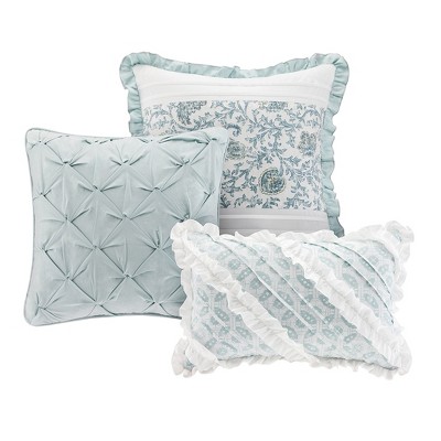 Baby Blue Cotton Pintuck Ruffled California King Duvet Set