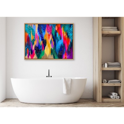 Colorful Abstract Brushstroke Canvas Wall Art in Natural Frame