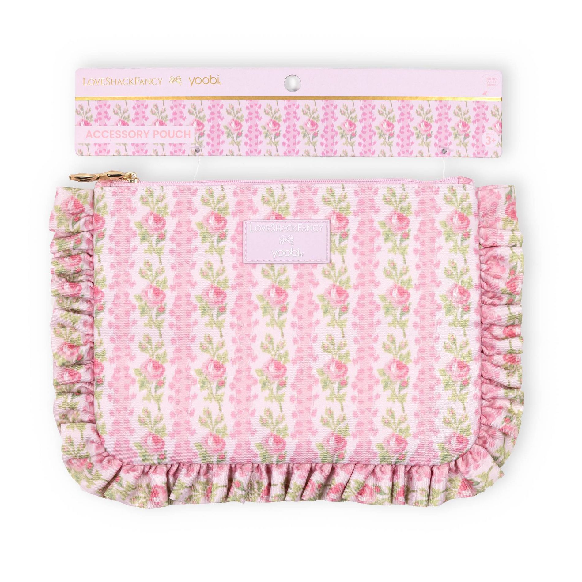 LoveShackFancy x Target - Yoobi Blooming Heirloom Flat Zip Pencil Case with Ruffles Strawberry Macaroon