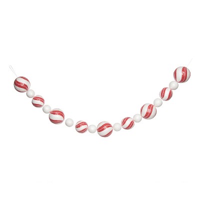 Transpac Large Foam Red and White Garland for Christmas Decoration Indoor Use Artificial Tree Garland Tabletop Decor Gift Giving and Hostess Gifts
