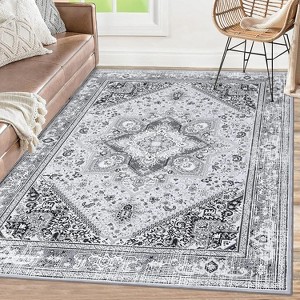 Acekool Washable Vintage Oriental Area Rug, Stain-Resistant Non-Slip Soft Low Pile Carpet for Bedroom, Living Room, Dining, pink4x6 - 1 of 4