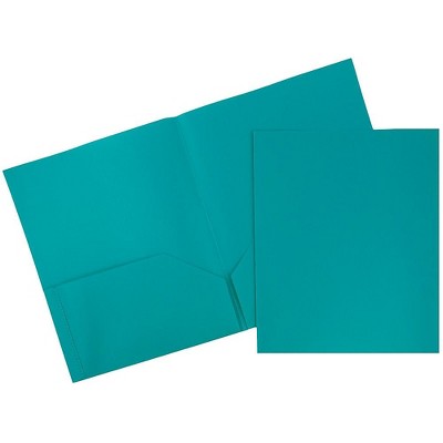 JAM Paper Plastic Two-Pocket School POP Folders Teal Bulk 96/Pack 382ETEB