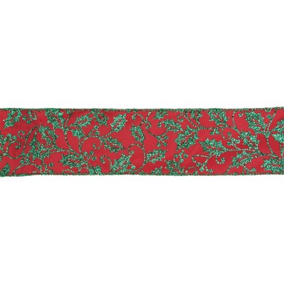 Northlight Sparkly Red and Green Holly Christmas Wired Craft Ribbon 2.5" x 16 Yards