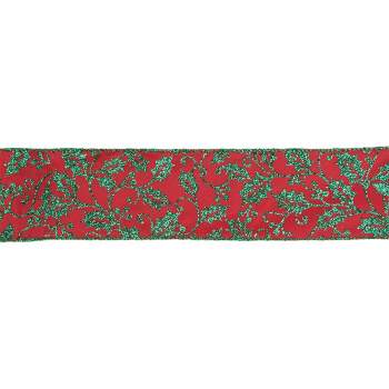 Northlight Sparkly Red and Green Holly Christmas Wired Craft Ribbon 2.5" x 16 Yards