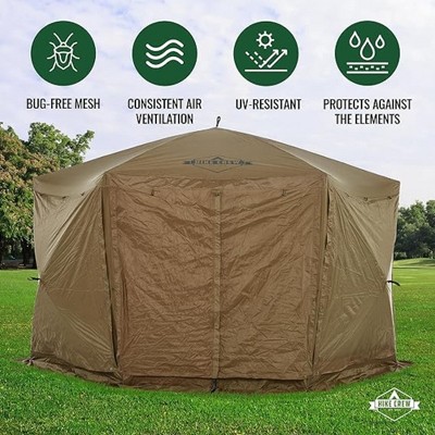 Hike Crew 12'x12' Brown Polyester Pop-Up Gazebo Tent with Zippered Panels