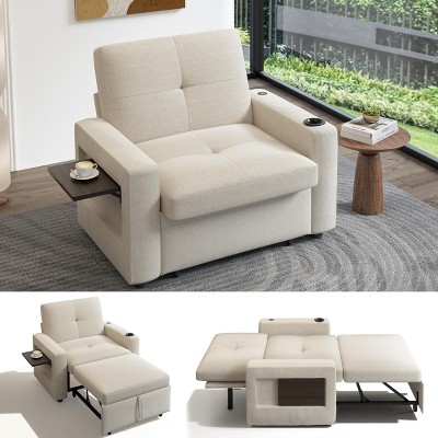 Vipbear 42.5" W Sleeper Sofa Bed with Pull Out Bed,3-in-1 Convertible Sleeper Sofa Chair with Adjustable Reclining Backrest,USB Ports,Side Table