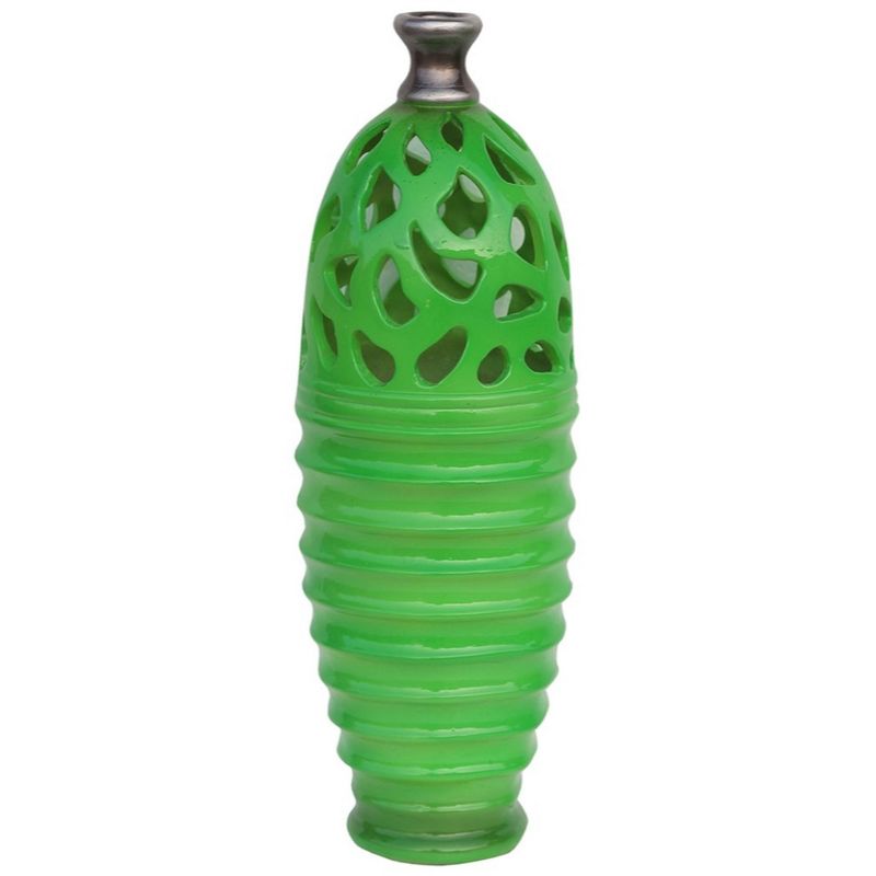 Northlight 15" Shiny Cutout Outdoor Patio Bottle Vase - Green/Gray, 3 of 4