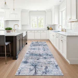 Delara Machine Washable Area Rug, Soft & Durable, Non-Slip Rug for High Traffic Areas, Blue/White Abstract - 1 of 4