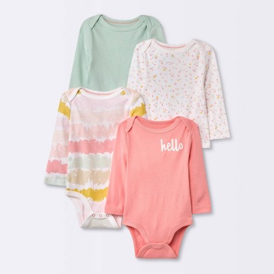 Baby Girls' 4pk Long Sleeve Bodysuit - Cloud Island™ Pink 6-9M