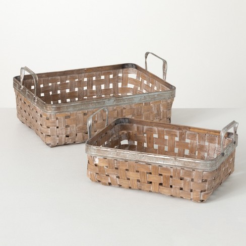 Farmlyn Creek 4 Pack Rectangular Wicker Storage Baskets With Liners - Small  Decorative Bins For Organizing Shelves (2 Sizes, Gray) : Target