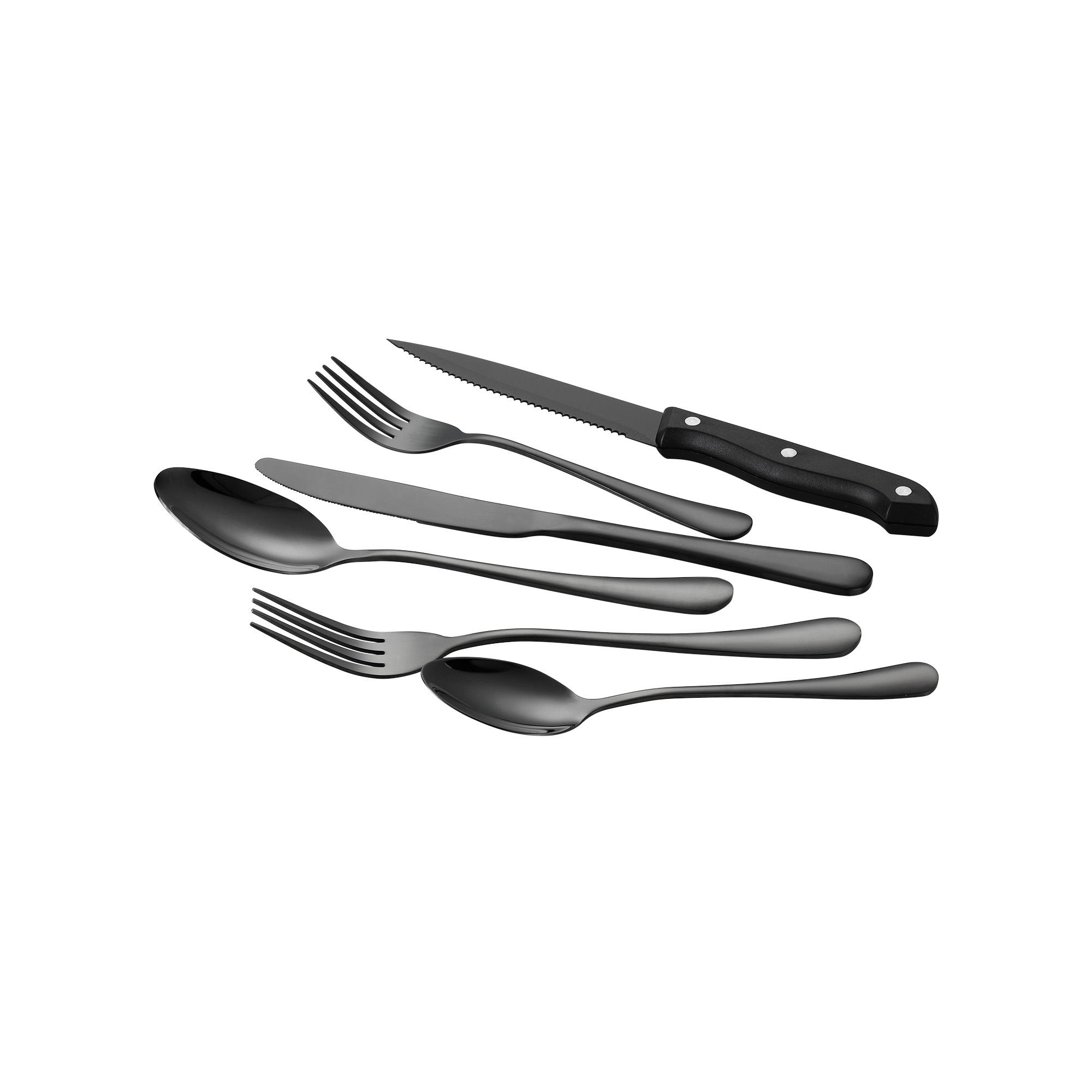VEVOR 48-Piece Black Silverware Set with Steak Knives, Food-Grade Stainless Steel Flatware Utensils for 8, Mirror Finished Cutlery Set,Black