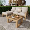Outdoor 3 PCS Sectional Sofa Set, Sofa with Ottoman and Table for Garden, Acacia Wood Frame Sofa with Polyester Cushion-Coolbibila - 2 of 4