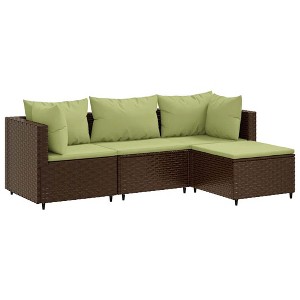 vidaXL 4 Piece Patio Lounge Set with Cushions Brown and Green Poly Rattan - 1 of 4