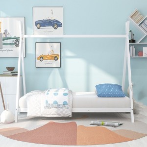 Twin Size House Bed, Tent Metal Twin Platform Bed Frame With Wooden Slat For Girls Boys Teens Bedroom Furniture, No Box Spring Needed - 1 of 4