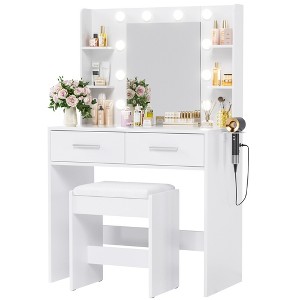 LACOO 32" Makeup Vanity Table Set with Adjustable Lights, Shelves and Drawers - 1 of 4
