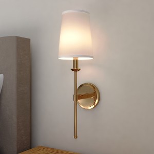 VAXCEL Camden 1 Light Wall Sconce Fixture White Linen Fabric Shade, LED Compatible - 1 of 4