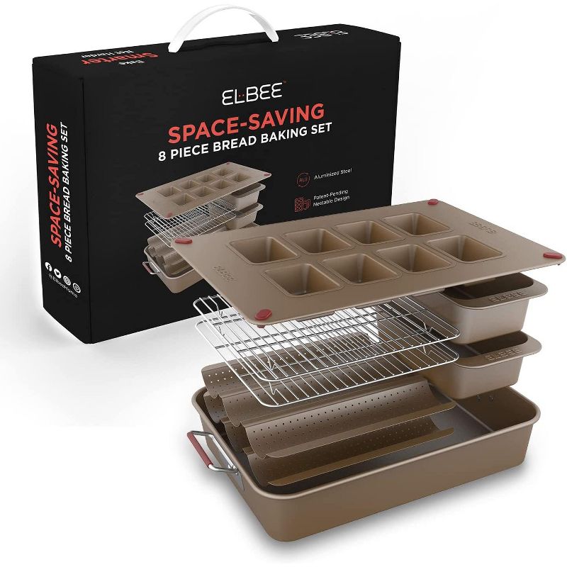 Elbee Home 8-Piece Nonstick Space Saving Bread Baking Pan Set, Aluminized Steel - PFOA & PFOS Free, 1 of 9