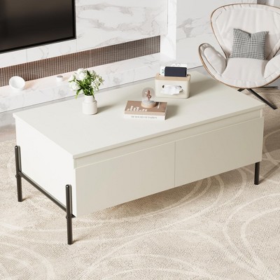 Coffee Table White Center Table Modern Living Room Table with Drawers Rectangle Coffee Table with Storage