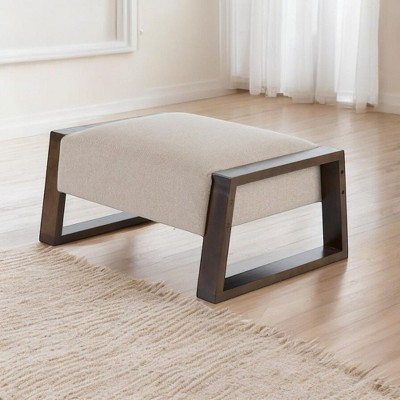 Alilang 33.00 inches Upholstered Ottoman with Open Wood Frame and Modern Industrial Design-Beige