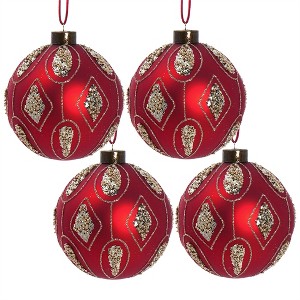 Tramull Set of 4 Glass Christmas Ball Ornaments, 4.7" Hanging Decor for Holiday Tree & Party Decorations - 1 of 4