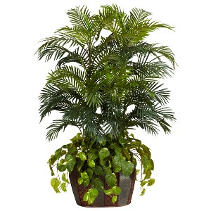 Nearly Natural 4.5-ft Double Areca with Vase & Pothos Artificial Plant - 1 of 3