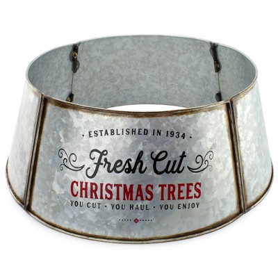 AuldHome Design 23" Galvanized Metal Christmas Tree Collar; Small  for Short Trees and Pencil Trees