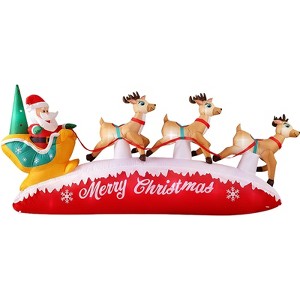 Itopfox 10ft Inflatable Santa Sleigh with 3 Reindeer Built in LED Lights Outdoor Christmas Decoration 1 Piece for Yard Lawn Holiday - 1 of 4