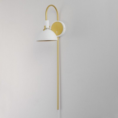 White and Satin Brass Metal Dome Wall Sconce