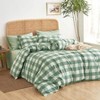 Gingham Cotton Duvet Cover Set, Plaid Buffalo Check, 100 Washed Cotton, 3 Pieces, Green White, Queen Size - 3 of 4