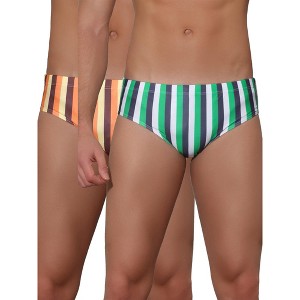 Lars Amadeus Men's Elastic Waist Color Block Stripe Pattern Summer Swim Briefs 2 Pack - 1 of 4