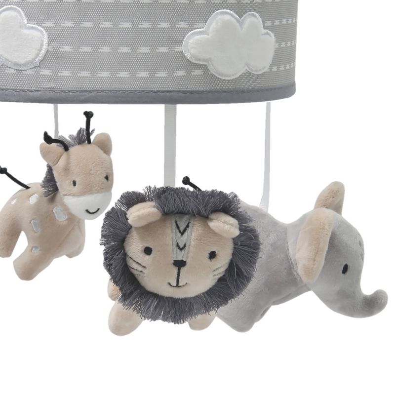 Lambs & Ivy Jungle Safari Musical Baby Crib Mobile - Gray, Beige, White, Animals, 4 of 8