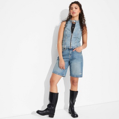 Women's Zip-Up Denim Moto Vest - Wild Fable™