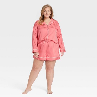 Women's Luxury Collection Shadow Striped Satin Notch Collar Top and Shorts Pajama Set - Auden™