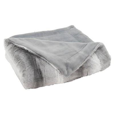 Grey Reversible Faux Fur Animal Print Throw Blanket