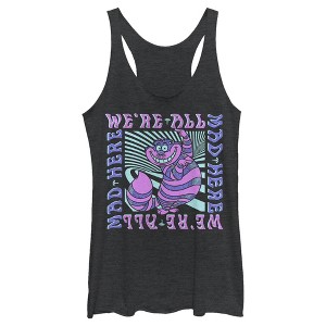 Women's Alice in Wonderland We're All Mad Here, Cheshire Cat Racerback Tank Top - 1 of 4