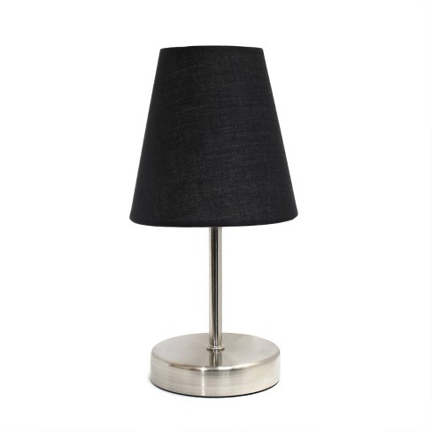 10.5 Petite Metal Stick Bedside Table Desk Lamp in Sand Nickel with Fabric  Shade Black - Creekwood Home