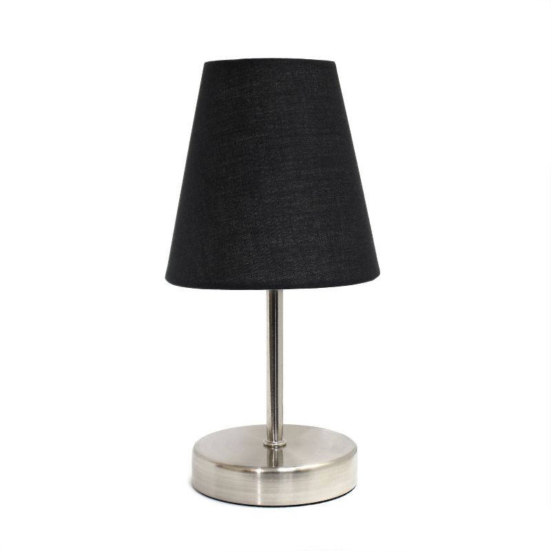 10.5" Petite Metal Stick Bedside Table Desk Lamp in Sand Nickel with Fabric Shade - Creekwood Home, 1 of 8