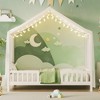 Angel Sar Montessori House Floor Bed with Canopy, Twin Size Kids Bed Frame with Safety Railings, White Wood Toddler Bed for Bedroom - 2 of 4