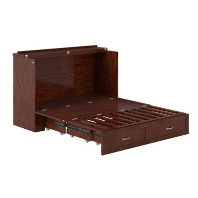 Hamilton Queen Walnut Wood Murphy Bed Chest with Drawer