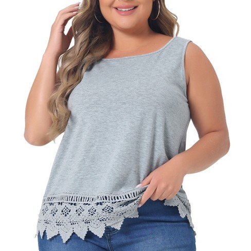 Agnes Orinda Women's Plus Size Swing Lace Flowy Sleeveless Casual Tank Tops  Grey 2x : Target