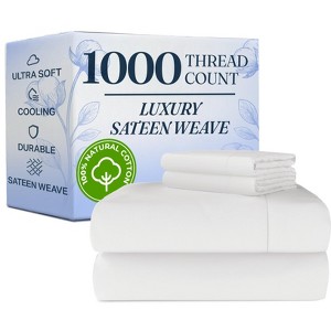 Luxury 1000 Thread Count 4 Piece Sheet Set - Soft & Premium 100% Cotton Sateen - CGK Linens - 1 of 4