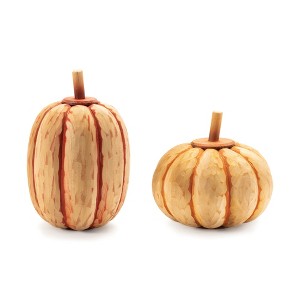 Carved Fir Wood Pumpkin Decor (Set of 2) - 1 of 3