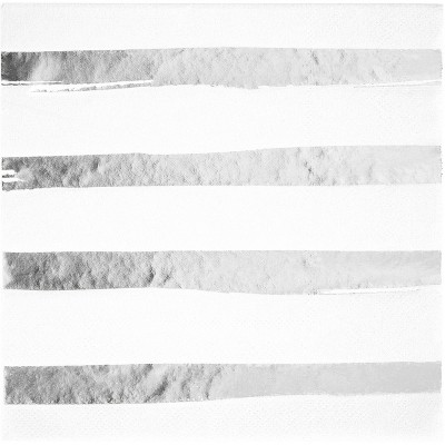 16ct Foil Striped Napkins Silver