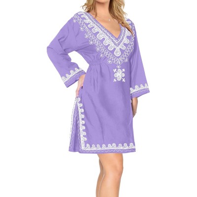 LA LEELA Women's Mini Beachwear Swim Suit Vacation Swimwear Holiday Beach Dress Summer Short Cute Bathing Suit Cover Ups